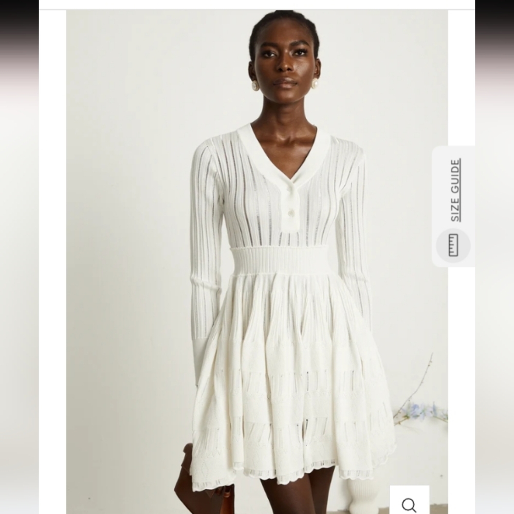 NWT Miss Rosier Geraldine White Pointelle- Knit Midi Dress Size S - Picture 6 of 14